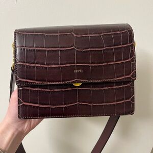JW PEI Dark Brown/Purple/Burgundy Croc-Embossed Bag